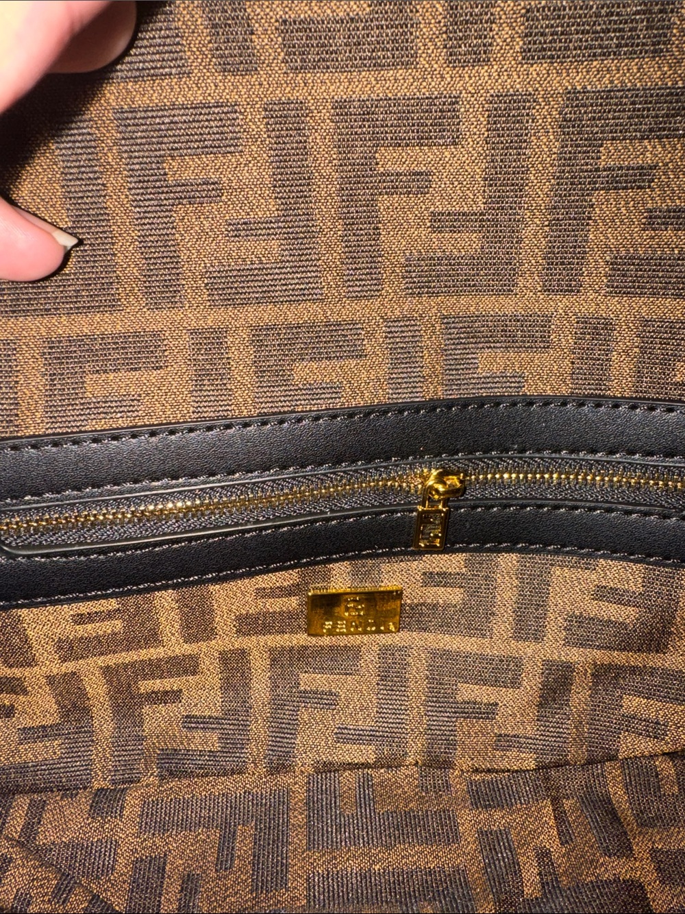 Fendi Brown FF Monogram Baguette Shoulder Bag with Gold Buckle - Picture 5 of 6